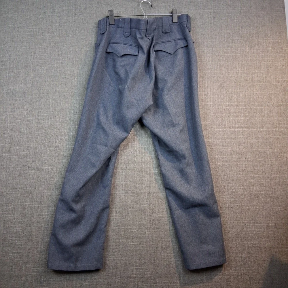 Vintage Western Blue Grey Textured Straight Leg Trousers Flap Pockets 34x24